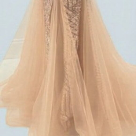 Jasz Couture Nude Copper Sequin Tulle Skirt Mermaid Gown - Picture 2 of 6
